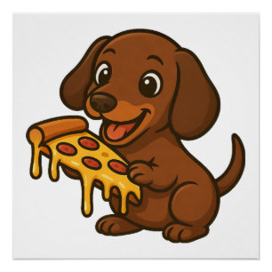 Schattige Dachshund-cartoon pizzaliefhebber hond Perfect Poster