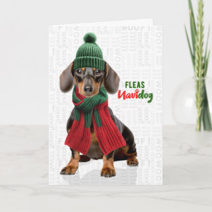 Schattige Dachshund Hond Grappige Vlooien Navidog Feestdagen Kaart