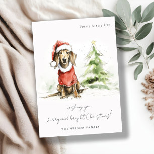 Schattige Dachshund Hondenharige en Bright Christm Feestdagenkaart