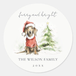 Schattige Dachshund Hondenharige en Bright Christm Ronde Sticker
