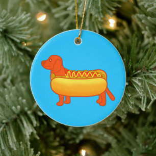 Schattige Dachshund Hotdog Keramisch Ornament