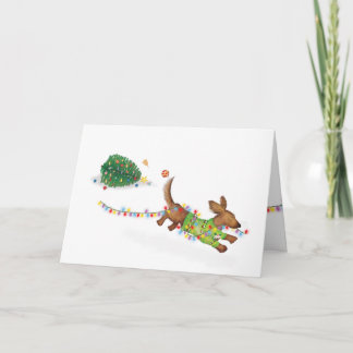 Schattige dachshund met kerstverlichting Kerstkaar Kaart