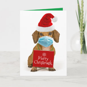 Schattige Dachshund Met Mondkapje - Prettig Kerstf Feestdagen Kaart