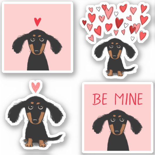 Schattige Dachshund Puppy Dog Valentijn Stickers (Voorkant)