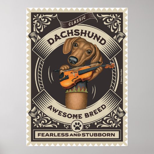Schattige Dachshund spelen Viool Poster (Voorkant)
