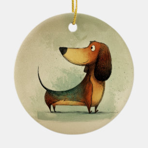 Schattige Dachshund – Whimsicale Hondenillustratie Keramisch Ornament