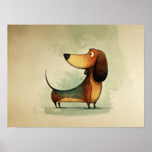 Schattige Dachshund – Whimsicale Hondenillustratie Poster