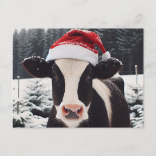 Schattige Dairy Koe in een Santa Hat Briefkaart