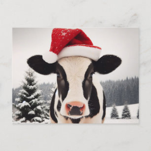 Schattige Dairy Koe in een Santa Hat Briefkaart