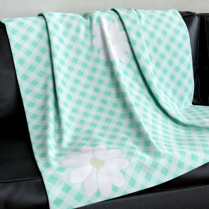 Schattige Daisy Flowers Mint Green Gingham Check Fleece Deken