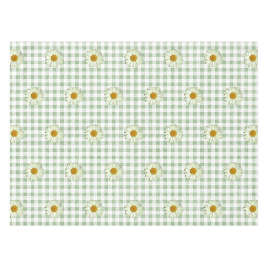 Schattige Daisy Pattern op Sage Gingham Plaid Tafelkleed (Voorkant (Horizontaal))