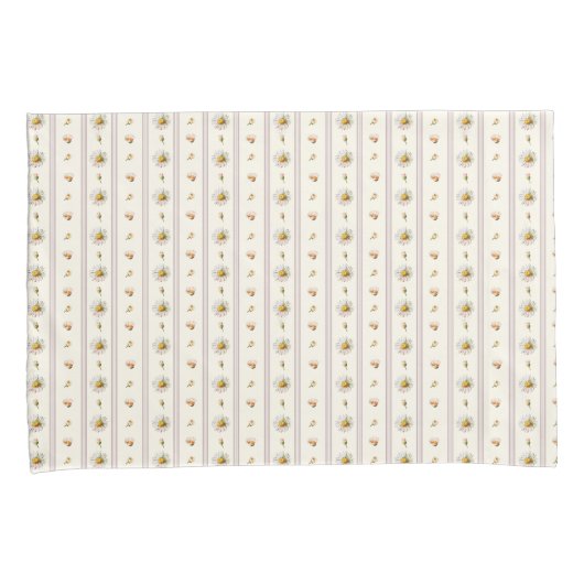 Schattige Daisy Stripes Crème Wit Kussensloop (Voorkant-Rechts)