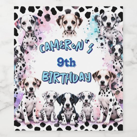 Schattige Dalmatische Verjaardag Wijn Label Set Wijn Etiket (Enkel label)