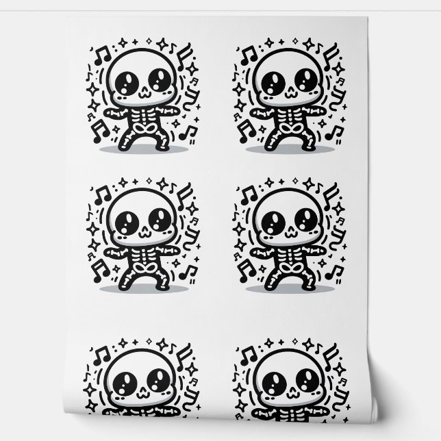 Schattige Dancing Skeleton Fun Kawaii Halloween Ro Behang (Afrollen)
