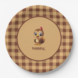 Schattige Dankbare Thanksgivingkalkoen Papieren Bordje