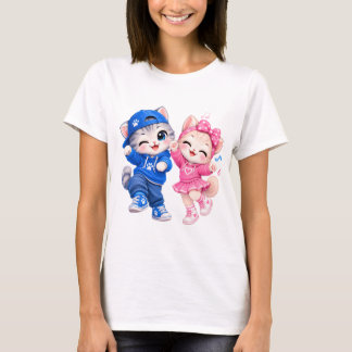 Schattige Dansende Katten Vrouwen T-Shirt | Kawaii