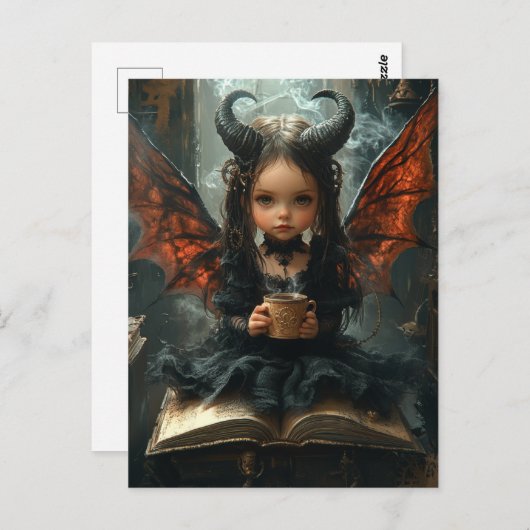 Schattige Dark Angel met koffie en een boek Briefkaart (Voorkant / Achterkant)