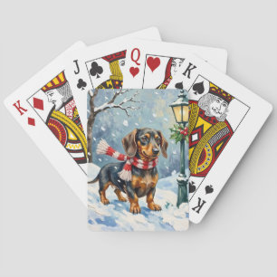 Schattige Daschund Puppyschar Trekkerige Winter Sj Pokerkaarten