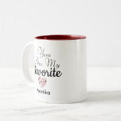 Schattige dat je mijn favoriete hand belettering r tweekleurige koffiemok (Voorkant links)