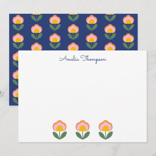 Schattige Deense Volk Bloem Blauw Gepersonaliseerd Notitiekaartje