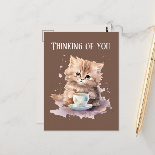 Schattige Denken aan je koffiekat Briefkaart (Voorkant / Achterkant in situ)