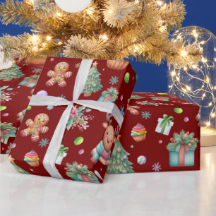 Schattige dieprode kerstpatroon Holiday Cheer Cadeaupapier
