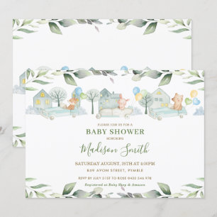 Schattige Dieren Auto's Groene Baby Shower Jongen Kaart