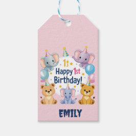 Schattige dieren blij 1e verjaardag cadeaulabel