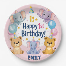 Schattige dieren Happy 1st Birthday Paper Bord