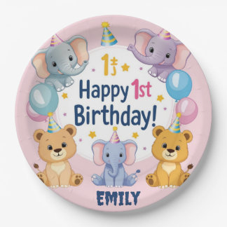 Schattige dieren Happy 1st Birthday Paper Bord