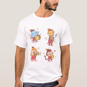 Schattige Dieren Olifant, Giraffe, Aap en Leeuw Mu T-shirt