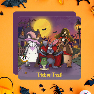 Schattige Dieren Trick or Treat Halloween Flat Kaart