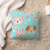 Schattige Dierengezichten en Pastel Hartjes Kussen (Deken)