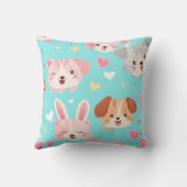 Schattige Dierengezichten en Pastel Hartjes Kussen (Achterkant)