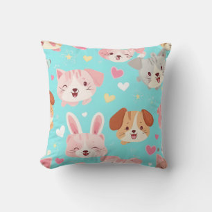 Schattige Dierengezichten en Pastel Hartjes Kussen