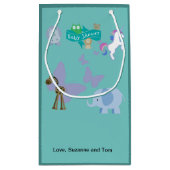 Schattige Dierenvrienden Baby shower Turquoise Klein Cadeauzakje (Achterkant)