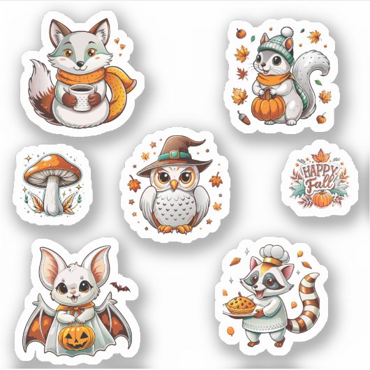 schattige dierlijke herfst Stickers Pack (Voorkant)