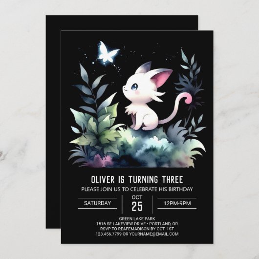 Schattige digitale kattenverjaardag kaart (Voorkant / Achterkant)