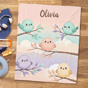 Schattige dikke baby vogels op takken fleece deken