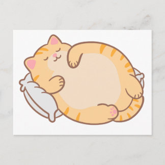 Schattige dikke slapende oranje tabby kattenkussen briefkaart