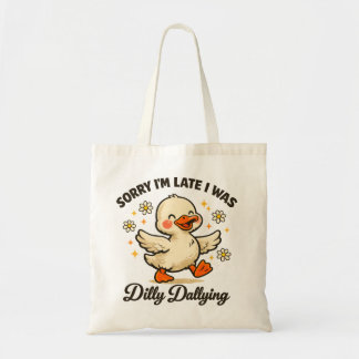 Schattige Dilly Dallying Eend Retro Bloemen Grappi Tote Bag