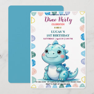 Schattige DIno Baby Dinosaurussen 1e Verjaardag fe Save The Date