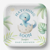 Schattige Dino Boy Dinosaurus Baby shower Papieren Bordje (Voorkant)