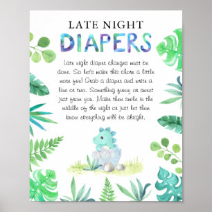 Schattige Dino Jongen Baby Shower 'Late Night Luie Poster