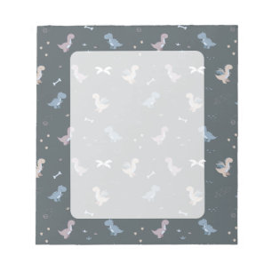 Schattige Dino Patern Blauw Grijs Notitieblok