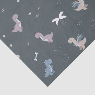 Schattige Dino Patern Blauw Grijs Weefsel Papier