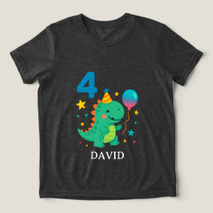 Schattige Dino Verjaardagsfeest - Leeftijd 4 Ontwe Tri-Blend Shirt