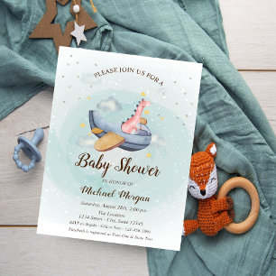 Schattige Dino Vliegtuig Sterren Baby Shower Kaart