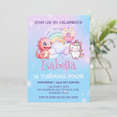 Schattige Dinosaur Eenhoorn Regenboog ballon Verja Kaart (Staand voorkant)