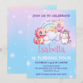 Schattige Dinosaur Eenhoorn Regenboog ballon Verja Kaart (Voorkant / Achterkant)